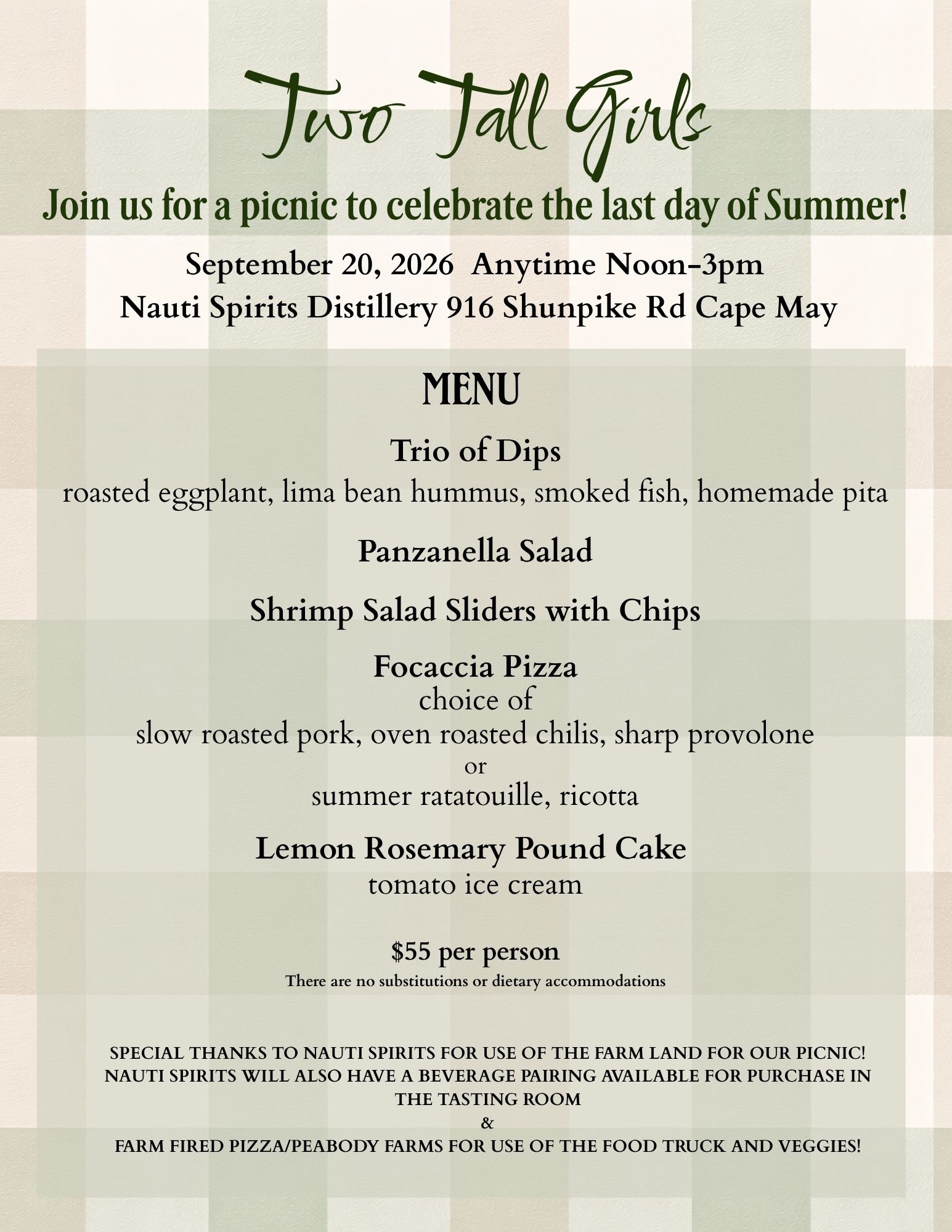 Two Tall Girls Picnic Pairing Sept 20
